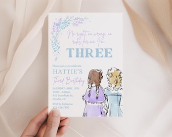 Frozen Birthday invitation, Princess Elsa Anna party Invite Watercolor 3rd Third, Three no right no wrong no rules for me blue purple modern
