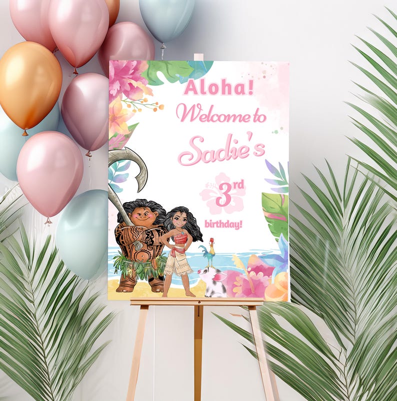 Moana Geburtstags-Willkommensschild, 3er 4er 5er 6er luau moana aloha, 1 Bild 1