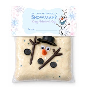 Frost Vill du bygga en snögubbe? Godispåseetikett, Anpassad Alla hjärtans dag-Olaf, Plastpåsdekorationer Utskrivbara Godisar, Alla hjärtans dag-godis bild 2