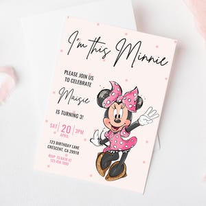 Minnie 3rd Birthday invitation, Minnie mouse party, Minnie Girl Third birthday decor digital evite instant download pink watercolor three