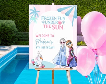 Frozen Fun Summer Party Birthday Welcome Sign, Pool Elsa Anna Olaf Decorations  2nd 3rd 4th 5th girl decor Bundle Poster Fun in the sun