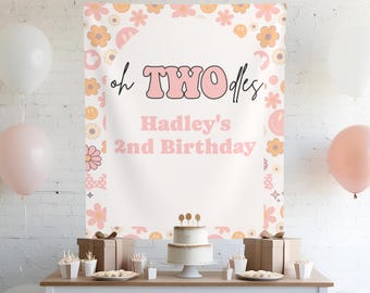 Oh Twodles Birthday Banner, 2nd Minnie mouse birthday sign, poster backdrop photo balloon arch photo Oh twoodles pink groovy