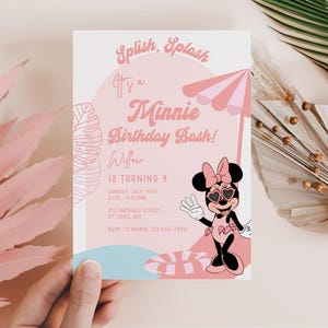 Minnie Geburtstagseinladung 4, Minnie Maus, Mädchen Geburtstag vier Jahre alt, Mädchen Geburtstag 4 Jahre alt, Kindergeburtstag 4 Jahre alt