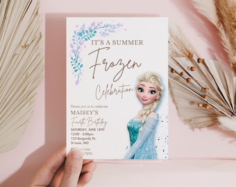 Frozen Summer Birthday invitation, Princess Elsa Anna Olaf party Invite  2nd 3rd 4th 5th template pool party girl decor instant download
