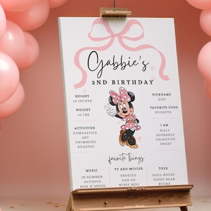 Letrero de hito de cumpleaños de Oh Twodles, fiesta de Minnie Mouse, póster de lazo rosa, descarga instantánea digital del segundo cumpleaños de niña, decoraciones, estadísticas de decoración