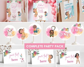 Baby Moana Birthday invitation, Moana first birthday party, luau moana Invite, 1st 2nd birthday hei hei ocean calling pua wave watercolor