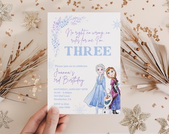 Convite de aniversário Frozen, convite para festa da Princesa Elsa Anna Olaf em aquarela, modelo 3º Terceiro, três sem certo, sem errado, sem regras para mim