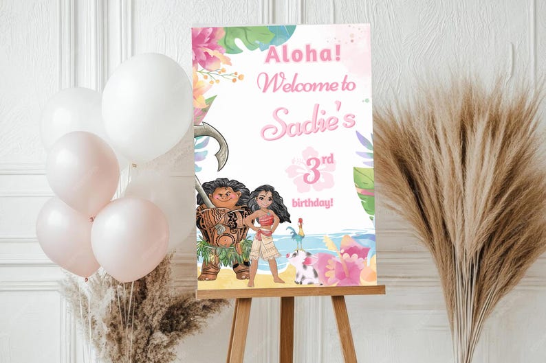 Moana Geburtstags-Willkommensschild, 3er 4er 5er 6er luau moana aloha, 1 Bild 2