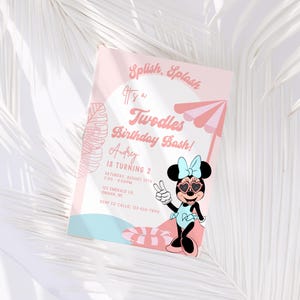 Oh Twodles Pool Party, Two Groovy Oh Twoodles Invite, Summer Girl 2° download digitale istantaneo, invito di compleanno in costume da bagno blu rosa