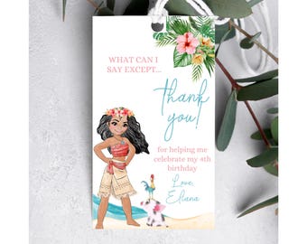 Etiquetas de agradecimiento de cumpleaños de Moana, fiesta luau de Moana, 1.º, 2.º, 3.º, 4.º, 5.º cumpleaños, decoración del océano pua hei hei, recuerdo de fiesta, cajas de bolsas de regalo de agradecimiento