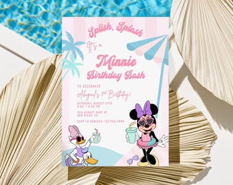 Minnie and Daisy Pool Party, Groovy Invite, Summer 2nd pastel beach club 3rd 4th Oh Twodles Birthday invitation splish splash swimsuit