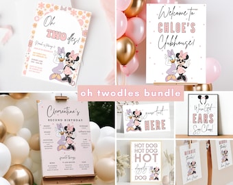 Oh Twodles Birthday invitation, Minnie mouse party, Oh Twoodles Invite, Minnie Girl 2nd birthday, Daisy and Minnie groovy pink decor sign