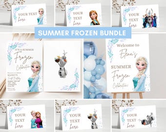 Frozen Summer Birthday invitation, Princess Elsa Anna Olaf party Invite  2nd 3rd 4th 5th template pool party girl decor instant download