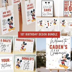 Pacchetto decorazioni per compleanno Oh Toodles, festa di Topolino, decorazioni per il primo anno, cartello di benvenuto per il primo anno, etichette per alimenti, poster, topper per cupcake