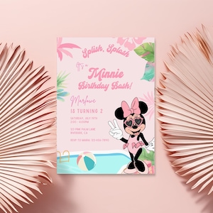 Minnie Maus Pool Party Einladung Geburtstag, zwei Groovy Oh Twoodles einladen, Sommer Mädchen 2. Sonnenbrille Splash bash Twodles Sofort download