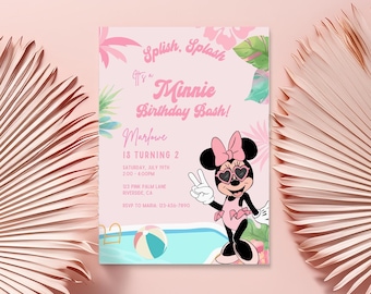 Minnie mouse Pool Party birthday invitation, Two Groovy Oh Twoodles Invite, Summer Girl 2nd sunglasses splash bash Twodles Instant download