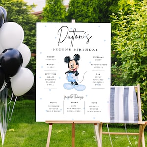 Blue Oh Twodles Birthday Milestone, Mickey mouse party, boy 2nd decor, Second two years Twoodles sign poster board stats 1st 3rd 4th 5th