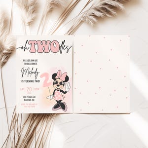 Invito di compleanno Oh Twodles, festa di Minnie, invito Oh Twoodles, modello digitale istantaneo per il 2° compleanno di Minnie Girl Palloncino rosa immagine 2