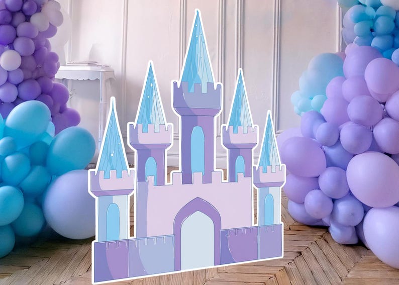 Schloss Dekor Ausschnitt png Prinzessin Geburtstagsparty Gefrorene Sofortige druckbare Fotokulisse lila blau Eis Schnee Winter Ballon Bogen Bild 2