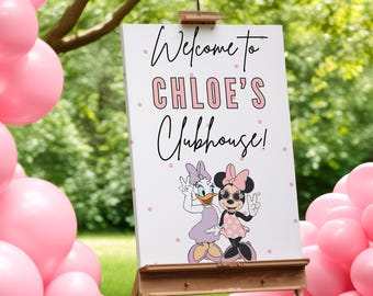 Oh Twoodles födelsedagsvälkomstskylt, Mimmi Pigg-fest, Groovy Oh Twoodles-inbjudan, flicka 2-årsdag digital direktnedladdning rosa prästkragedekor