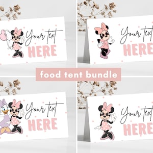Carpas de comida para cumpleaños de Minnie, letrero decorativo, perrito caliente Diggity, etiqueta de póster con decoraciones de Groovy Mouse Girl, Oh, twodles, signo de paz, twodles