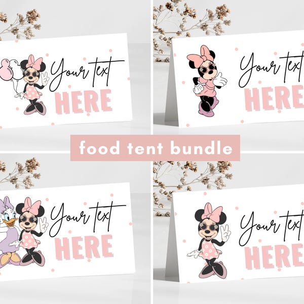 Minnie Birthday Food Tents, Decor Sign, hotdog diggity dog, groovy Mouse Girl decorations poster label Oh twodles peace sign twoodles