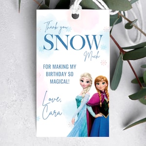 Étiquettes de remerciement de la reine des neiges, princesse Elsa Anna Olaf, décoration de la reine des neiges, 2e 3e 4e 5e anniversaire cadeau boîte cadeau merci beaucoup neige d'être venue