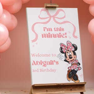 Minnie 3rd Birthday Welcome Sign, Minnie mouse party, Minnie Girl Third digital evite instant download pink dots three year old bow ribbon