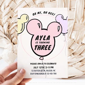 Oh my oh gee! Minnie 3rd Birthday invitation, Minnie mouse party, Minnie Girl Third digital instant pink bow three year old daisy balloons