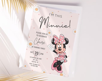 Minnie 3rd Birthday invitation, Minnie mouse party, Minnie Girl Third digital evite instant download pink dots three year old daisies Daisy