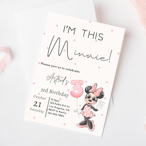 I'm this Minnie 3.Geburtstagseinladung, Minnie Maus Mädchen dritten-Party-Geburtstagsdeko digitaler Sofort-Download rosa Punkte dreijähriges alt