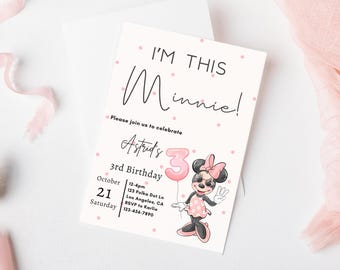 I'm This Minnie 3rd Birthday invitation, Minnie mouse Girl Third party birthday decor digital instant download pink dots three year old