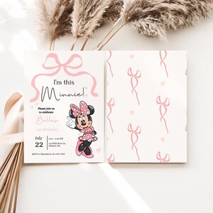 Minnie 1st Birthday invitation, Minnie mouse party, First Bday Invite, Girl birthday digital instant download One Pink Bow, Girls just wanna image 3