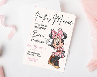 Minnie 2nd Birthday invitation, Minnie mouse party, Minnie Girl Second birthday digital invite instant download pink dots two year old girl
