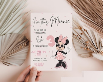 Minnie 3rd Birthday invitation, Minnie mouse party, Minnie Girl Third birthday decor digital evite instant download pink dots three year old
