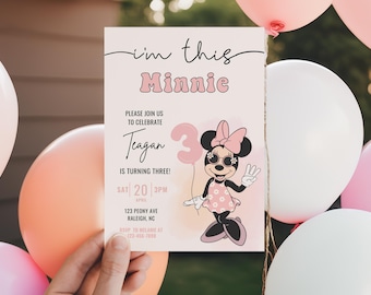 Minnie 3rd Birthday invitation, Minnie mouse party, Minnie Girl Third birthday decor digital instant download i'm this three year groovy
