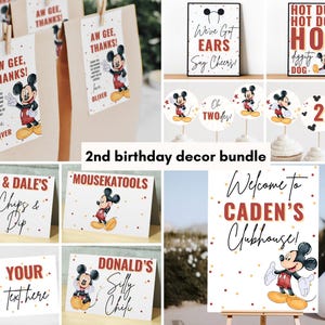 Oh Twodles Birthday Decor, Mickey mouse party, 2nd digital evite instant download two years Twoodles thank you tags party favors gift bag