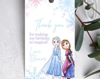 Etiqueta de agradecimiento de cumpleaños de Frozen, Princesa Elsa Anna Olaf, decoración de Frozen, bolsa de regalo para fiesta 2.º, 3.º, 4.º y 5.º, muchas gracias por venir.