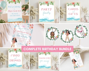Moana Pool Party Komplettes Geburtstagspaket: Einladung, Willkommensgruß, Dankeschön, Schild mit individuellem Text, Moana Geburtstagsparty 2. Hei Hei Pua, Mo-Two-Nui