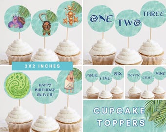 Maui Pool Party summer Birthday cupcake toppers, Moana II birthday party, luau moana 2, calling pua wave ocean sea hook 2nd 3rd 4th 5 boy