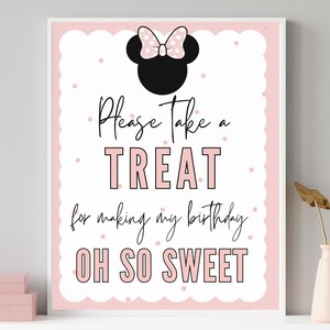 Minnie Geburtstagsdeko Zeichen, Bitte nehmen Sie eine Festlichkeit oh so süße Party, Maus Mädchen Geburtstag Dekorationen Plakat Parteibevorzugung Geschenktasche danke
