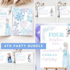 Four the First time in Forever Frozen Birthday invitation, Princess Elsa Anna Olaf party, Frozen Invite, 4th welcome sign food labels decor
