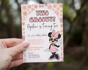 Oh Twodles Birthday invitation, Minnie mouse party, Two Groovy Oh Twoodles Invite, Girl 2nd birthday decor digital instant download pink