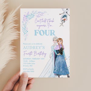 Four the First time in Forever Frozen Birthday invitation, Princess Elsa Anna Olaf party, Frozen Invite, Watercolor Snowflakes 4th template