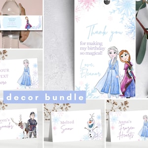 Frozen Birthday decor Signs, Princess Elsa Anna Olaf party, 2nd 3rd 4th 5th download poster food sign labels, thank you melted snow water