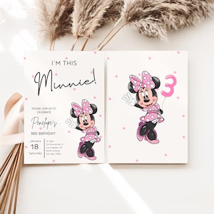 Minnie 3rd Birthday invitation, Minnie mouse party, Minnie Girl Third birthday decor digital instant download i&#39;m this three year groovy