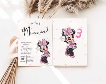 Minnie 3rd Birthday invitation, Minnie mouse party, Minnie Girl Third birthday decor digital instant download i'm this three year groovy