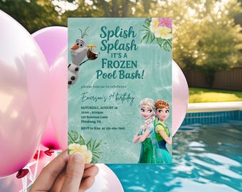 Frozen Summer Party Birthday invitation, Pool Elsa Anna Olaf Invite  2nd 3rd 4th 5th template girl decor instant download splish splash