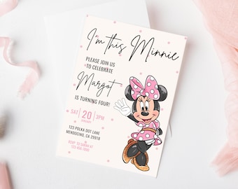 Minnie 4th Birthday invitation, Minnie mouse party, Girl birthday digital Fourth instant download four year old watercolor i&#39;m this minnie