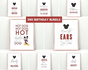 Oh Twodles Birthday bundle, Mickey mouse party, 2nd birthday decor, Second birthday ears hot diggity dog signs posters two years Twoodles
